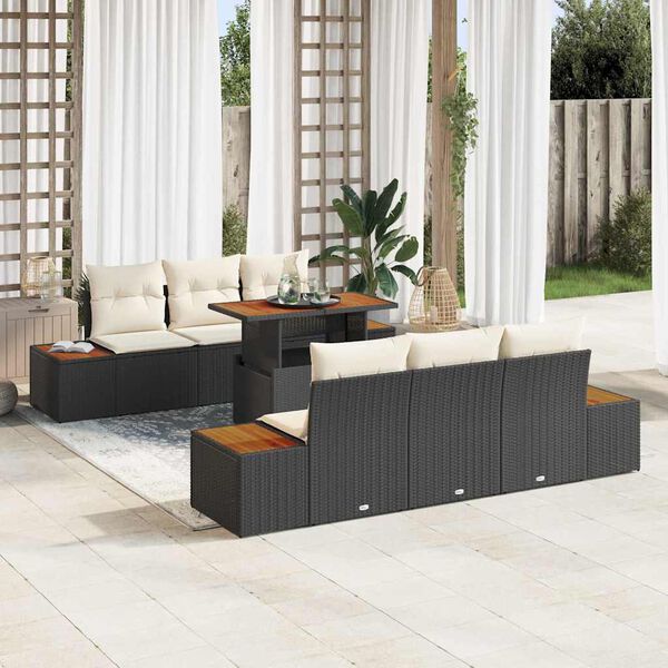 vidaXL Conjunto de Sof&aacute; de Jardim 7 pcs Preto Rattan Sint&eacute;tico