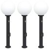 vidaXL Conjunto de 3 postes de ilumina&ccedil;&atilde;o com sensor e tomada, 80 cm, pretos, IP44