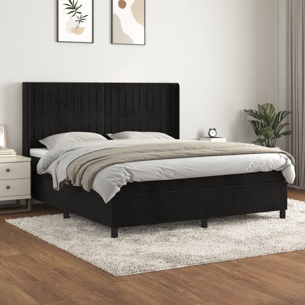 vidaXL Cama com molas/colch&atilde;o 180x200 cm veludo preto