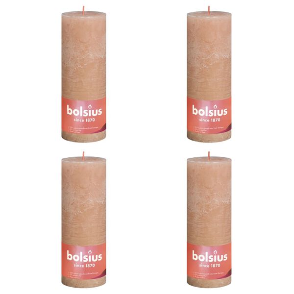Bolsius Velas r&uacute;sticas cil&iacute;ndricas Shine 4pcs 190x68mm rosa nublado