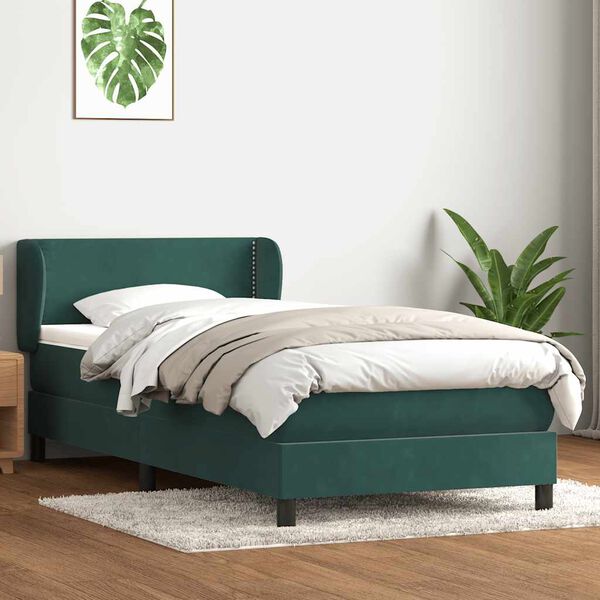 vidaXL Cama com molas/colch&atilde;o verde-escuro 80x210 cm veludo