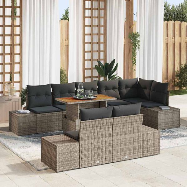vidaXL Conjunto de Sof&aacute; de Jardim 9 pcs Cinzeto Rattan Sint&eacute;tico
