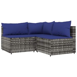 vidaXL 3 pcs conjunto lounge de jardim c/ almofad&otilde;es vime PE cinzento