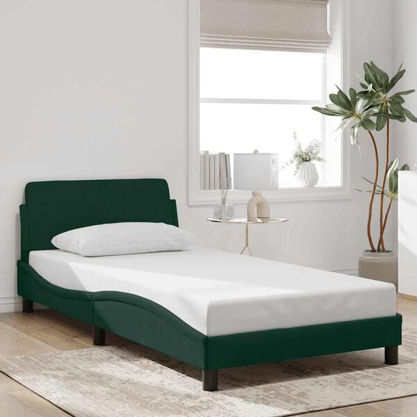 vidaXL Estrutura de cama Dover 100x200 cm veludo verde-escuro