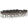 vidaXL 15 pcs conjunto jantar p/ jardim c/ almofad&otilde;es vime PE cinzento