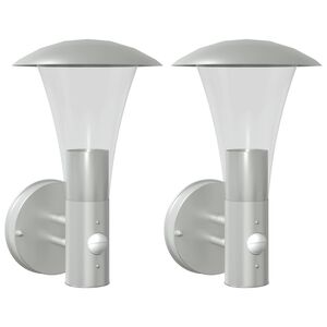 vidaXL Candeeiros parede p/ exterior c/ sensor 2pcs a&ccedil;o inox. prateado