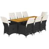 vidaXL 9 pcs conjunto de bistr&ocirc; p/ jardim c/ almofad&otilde;es vime PE preto