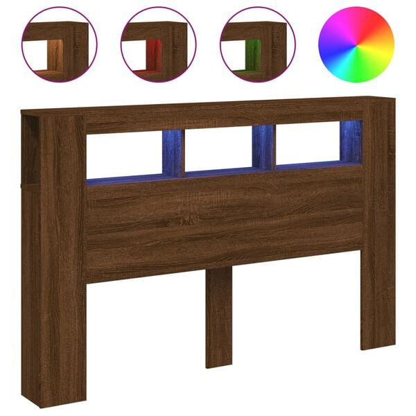 vidaXL Cabeceira c/ LEDs 160x18,5x103,5 cm carvalho castanho