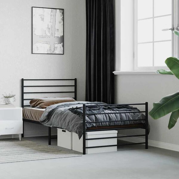 vidaXL Estrutura de cama com cabeceira e p&eacute;s 90x190 cm metal preto
