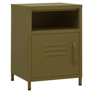 vidaXL Mesa de cabeceira a&ccedil;o 35x35x51 cm verde-azeitona