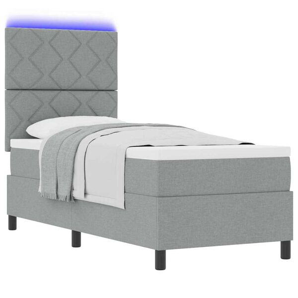 vidaXL Cama Box com colch&atilde;o com led Cinzento-claro 80 x 200 cm tecido