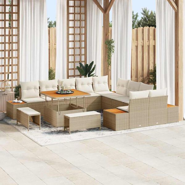 vidaXL Conjunto de Sof&aacute; de Jardim 13 pcs Bege Rattan Sint&eacute;tico