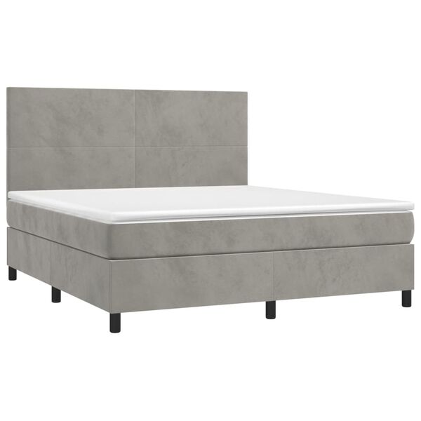 vidaXL Cama box spring c/ colch&atilde;o/LED 160x200 cm veludo cinzento-claro