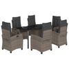 vidaXL 7 pcs conjunto de jantar p/ jardim c/ almofad&otilde;es vime PE cinza