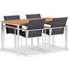 vidaXL 5 pcs conjunto de jantar p/ jardim teca maci&ccedil;a e a&ccedil;o inoxid&aacute;vel