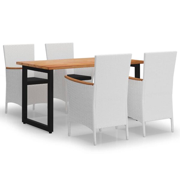 vidaXL 5 pcs conjunto jantar p/ jardim c/ almofad&otilde;es vime PE branco