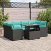 vidaXL 7 pcs conjunto sof&aacute;s jardim c/ almofad&otilde;es vime PE/ac&aacute;cia preto