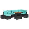 vidaXL Conjunto de Sof&aacute; de Jardim 8 unid. Preto e Azul-petr&oacute;leo