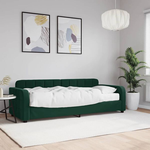 vidaXL Sof&aacute;-cama com colch&atilde;o 80x200 cm veludo verde-escuro