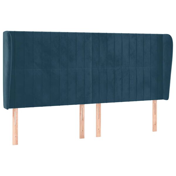 vidaXL Cabeceira cama c/ abas veludo 163x23x118/128 cm azul-escuro