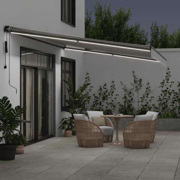 vidaXL Toldo retr&aacute;til autom&aacute;tico com LEDs 500x350 cm antracite/branco