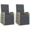 vidaXL Cadeiras de jardim reclin&aacute;veis c/ almofad&otilde;es 2pcs vime PE cinza