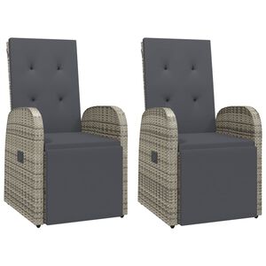 vidaXL Cadeiras de jardim reclin&aacute;veis c/ almofad&otilde;es 2pcs vime PE cinza