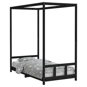 vidaXL Estrutura de cama infantil 90x190 cm pinho maci&ccedil;o preto