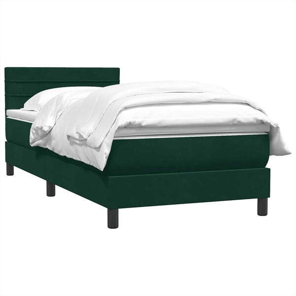 vidaXL Cama com molas/colch&atilde;o 100x220 cm veludo verde-escuro