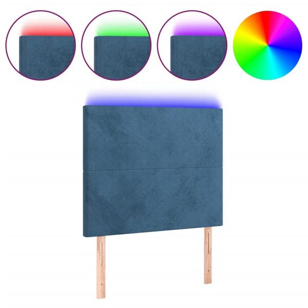 vidaXL Cabeceira cama c/ luzes LED veludo 80x5x118/128cm azul-escuro