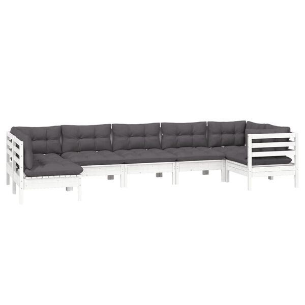vidaXL 7 pcs conjunto lounge de jardim c/ almofad&otilde;es pinho branco