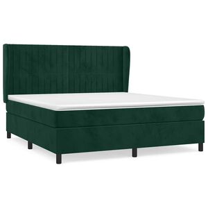 vidaXL Cama com molas/colch&atilde;o 160x200 cm veludo verde-escuro