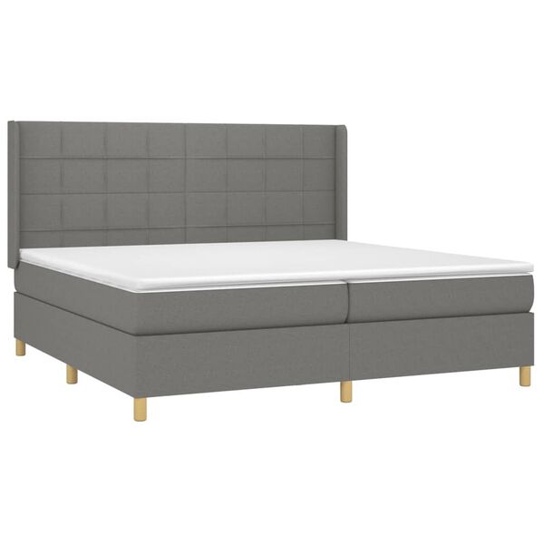 vidaXL Cama box spring c/ colch&atilde;o e LED 200x200 cm tecido cinza-escuro