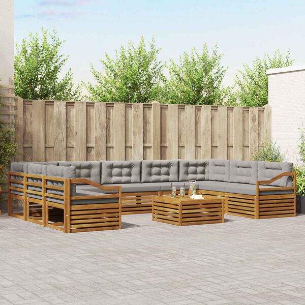 vidaXL Conjuntos de sof&aacute;s com almofada 10 pcs Cinza Natural e Claro