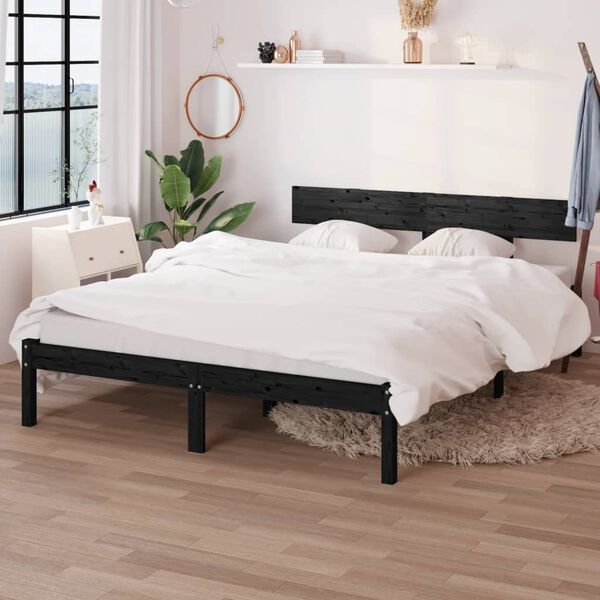 vidaXL Estrutura de cama 160x200 cm pinho maci&ccedil;o preto