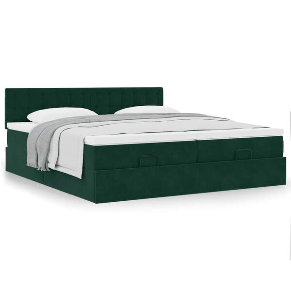 vidaXL Estrutura de cama otomana com colch&atilde;o verde escuro veludo
