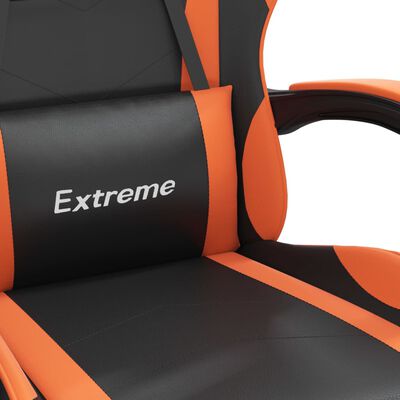 vidaXL Cadeira gaming giratória couro artificial preto e laranja