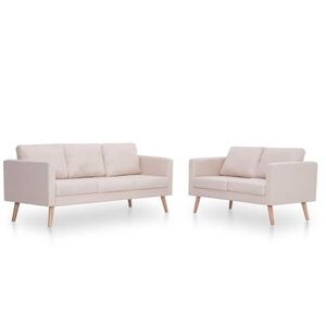 vidaXL 2 pcs conjunto de sof&aacute;s tecido cor creme
