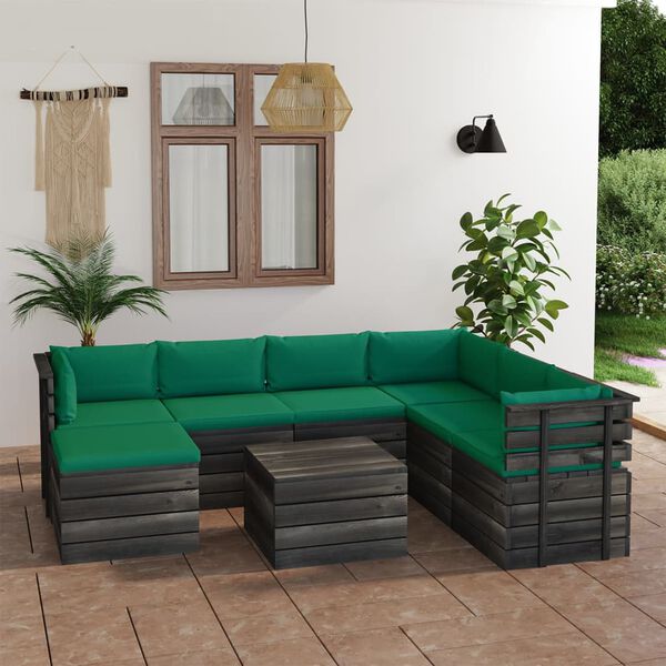 vidaXL 8 pcs conjunto lounge de paletes com almofad&otilde;es pinho maci&ccedil;o