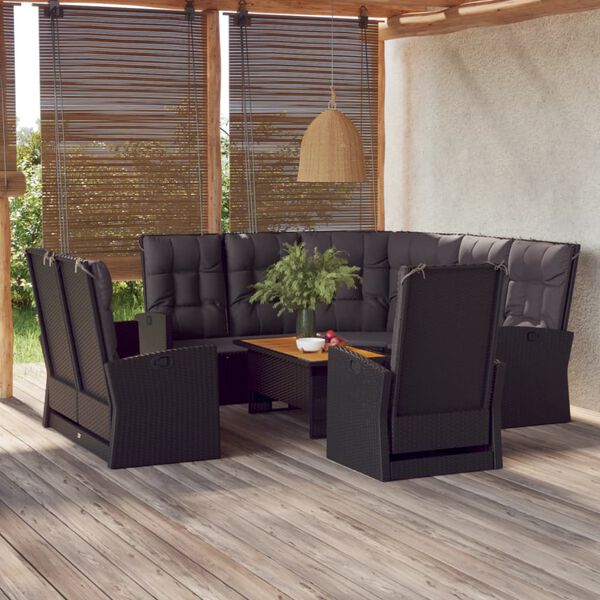 vidaXL 4 pcs conjunto lounge de jardim c/ almofad&otilde;es vime PE preto