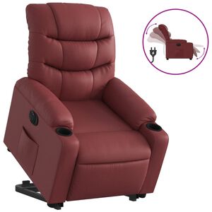vidaXL Poltrona reclin. elevat&oacute;ria el&eacute;trica couro artif vermelho-tinto
