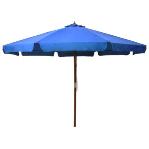 vidaXL Guarda-sol de exterior com poste em madeira 330 cm azul-ciano