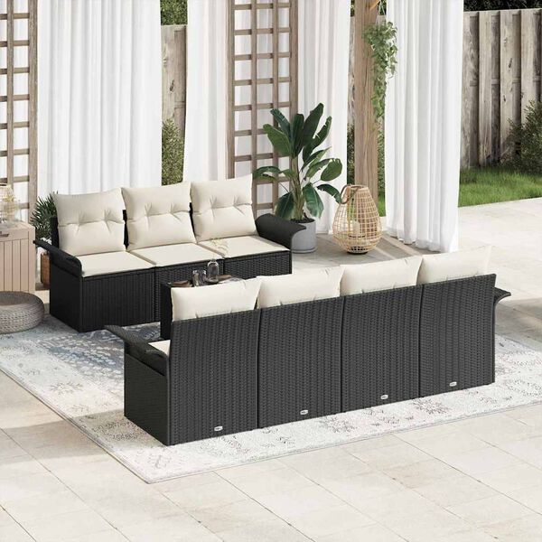 vidaXL Conjunto de Sofá de Jardim com almofada 8 pcs Preto vime PE