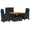 vidaXL 5 pcs conjunto de jantar p/ jardim c/ almofad&otilde;es vime PE preto