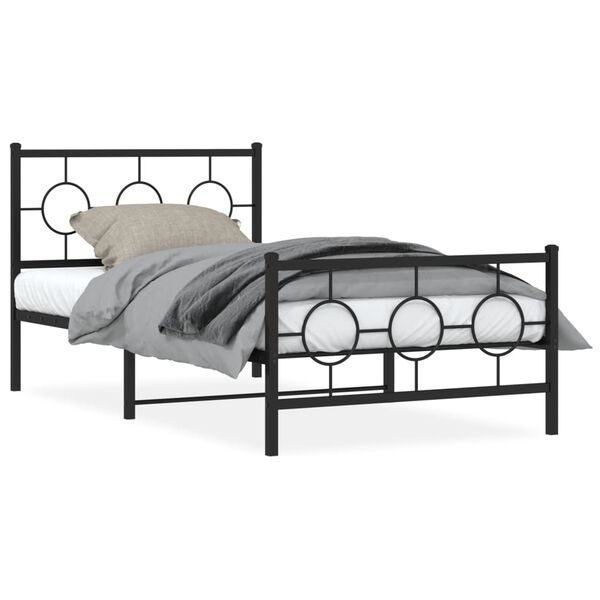 vidaXL Estrutura de cama com cabeceira e p&eacute;s 100x190 cm metal preto