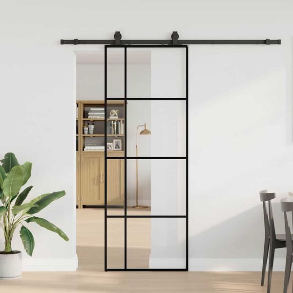 vidaXL Porta deslizante c/ conj. ferragens 76x205cm vidro ESG preto