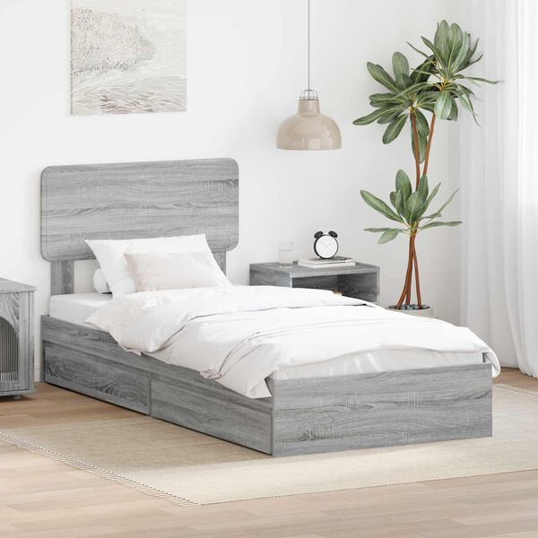 vidaXL Cama com Armazenamento com cabeceira Cinza Sonoma 100 x 200 cm