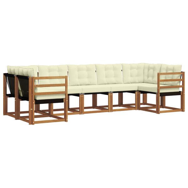 vidaXL Conjunto de Sof&aacute;s para Exterior 7 pcs Natural e Preto