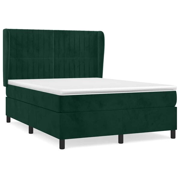 vidaXL Cama com molas/colch&atilde;o 140x200 cm veludo verde-escuro