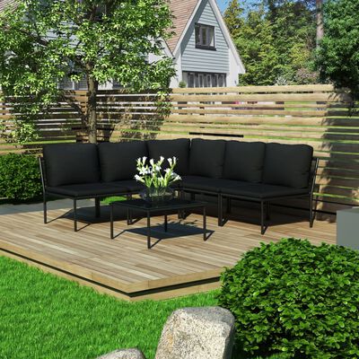 vidaXL 6 pcs conjunto lounge de jardim c/ almofadões PVC preto